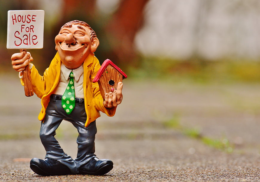 Gnome Real Estate Agent Figurine Holding House For Sale Sign