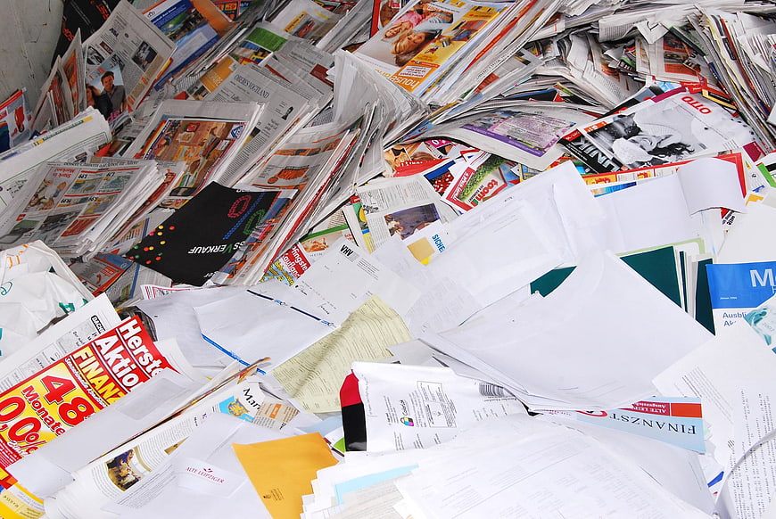 Pile of mixed paper waste for recycling