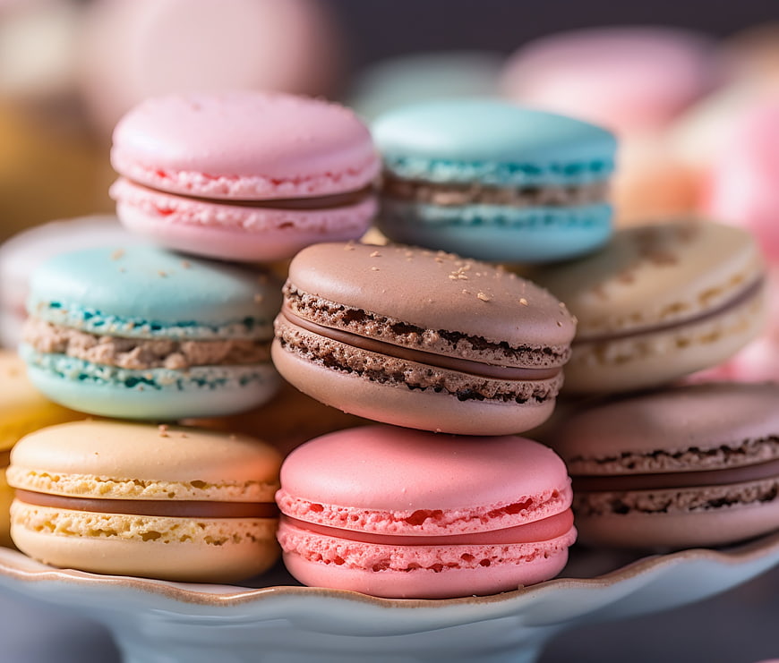 Colorful French Macarons Stacked on a Plate