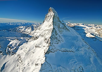 Aerial View of Snow-Covered Matterhorn Peak in Swiss Alps