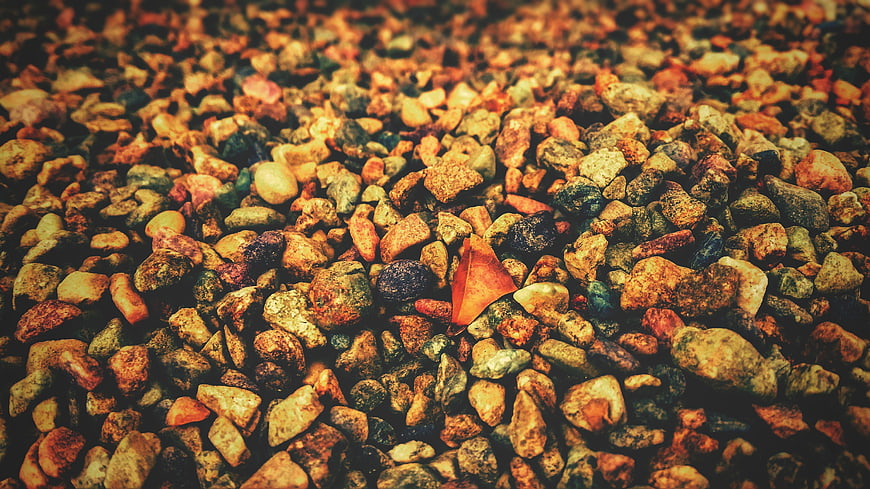 Autumn Leaf on Colorful Gravel Texture Background