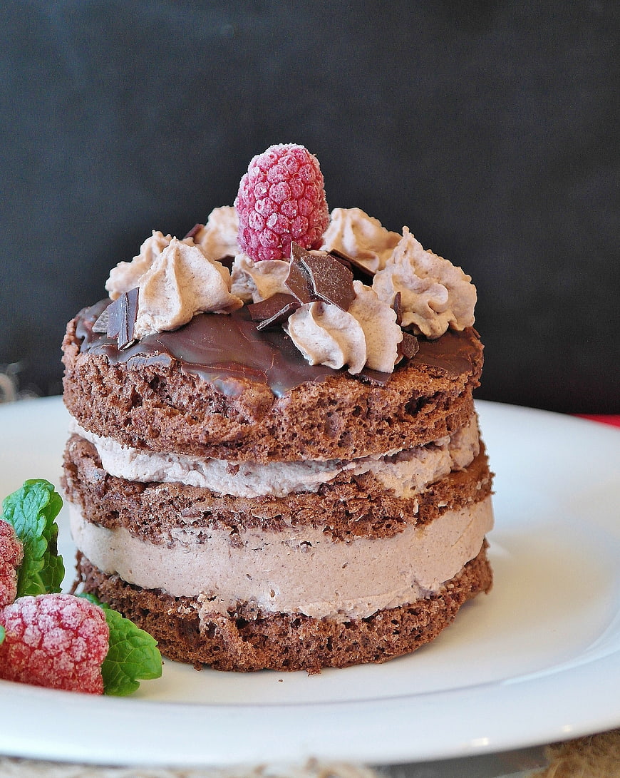 Chocolate Layer Cake with Raspberries and Mint