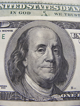 Close-up of Benjamin Franklin Portrait on US One Hundred Dollar Bill