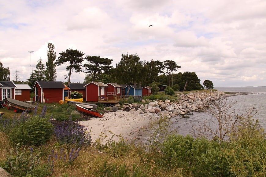 Colorful Swedish Beach Huts by the Sea