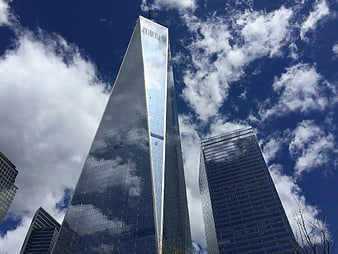 Low angle view of One World Trade Center skyscraper