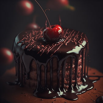 Glossy Chocolate Cake with Cherry and Dripping Ganache