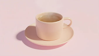 Minimalist Steaming Cup of Tea on Pink Background