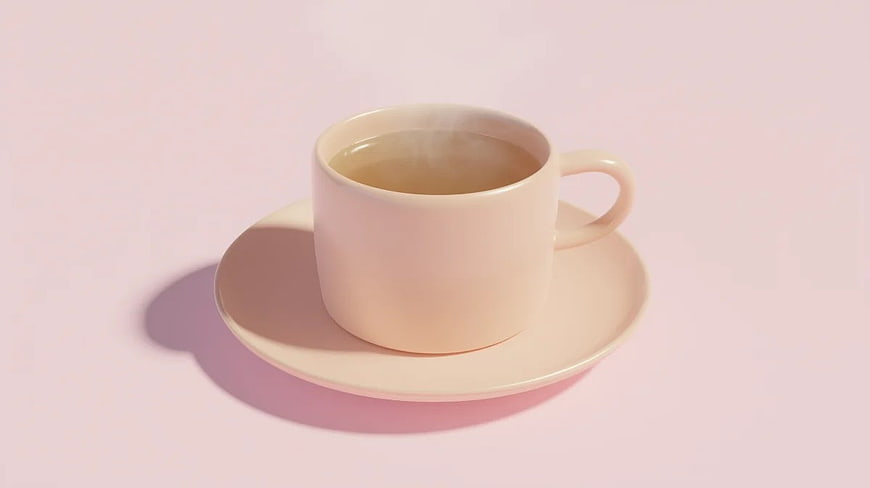 Minimalist Steaming Cup of Tea on Pink Background