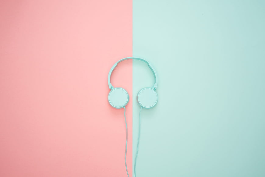 Mint Headphones on Split Pastel Pink and Mint Background