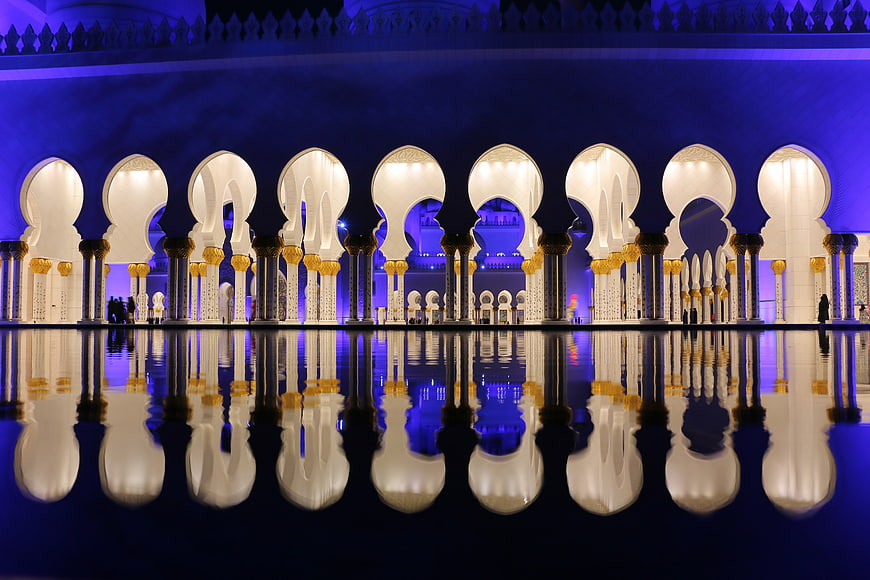 Blue Mosque Reflections at Night