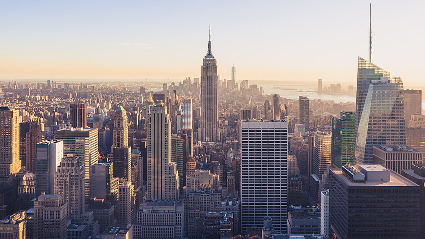 Aerial View of New York City Skyline at Golden Hour