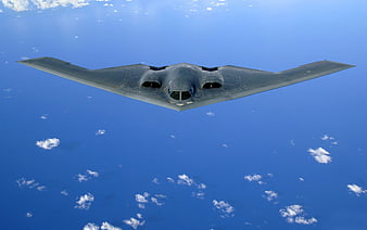 B-2 Spirit Stealth Bomber Flying in Blue Sky