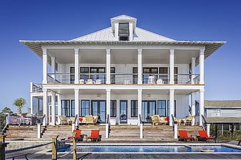 Luxury White Beach House with Pool and Porch