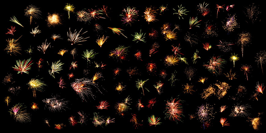 Colorful Fireworks Display on Black Background