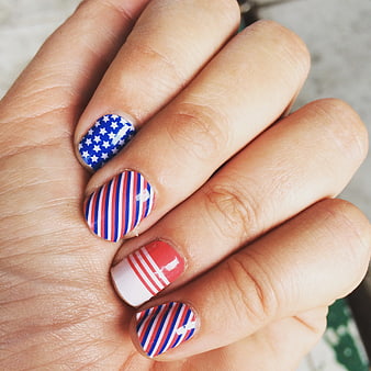 Patriotic American Flag Nail Art Design Close-Up