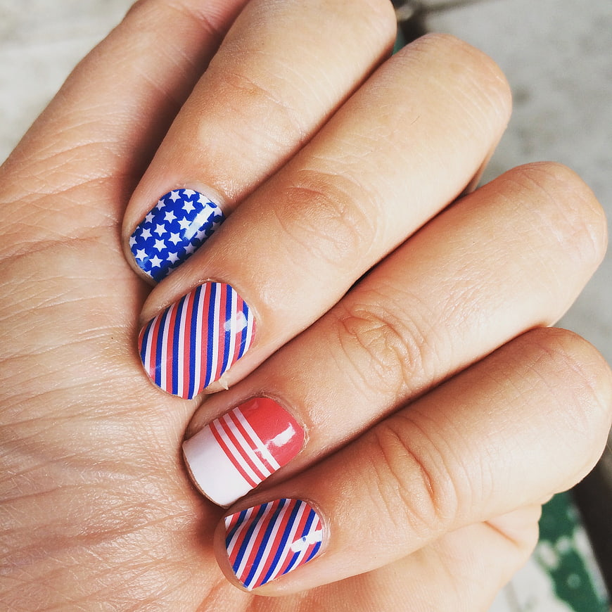 Patriotic American Flag Nail Art Design Close-Up