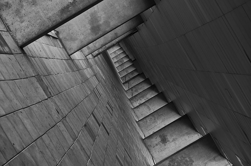 Abstract Black and White Concrete Staircase Architecture