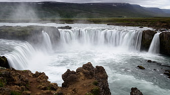 Wide Angle View of Powerful Waterfall in Iceland