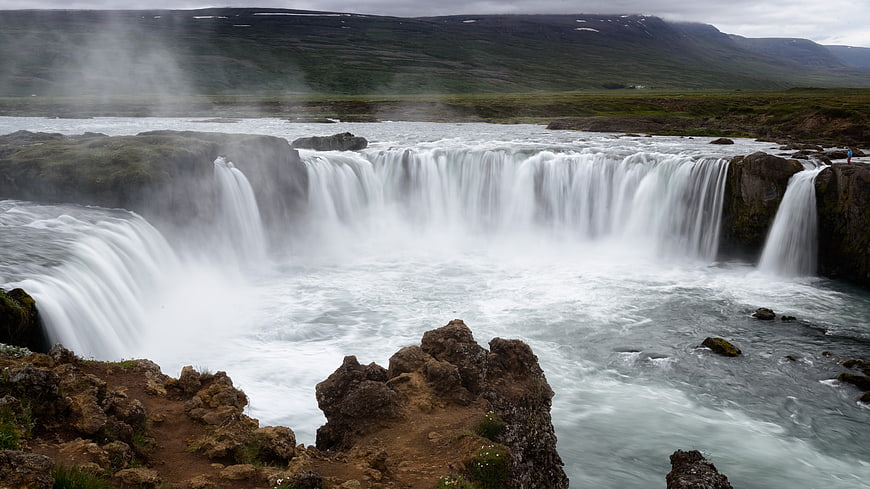 Wide Angle View of Powerful Waterfall in Iceland