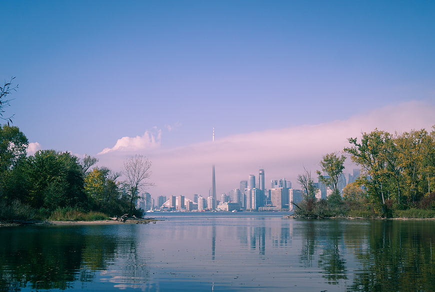 Toronto Skyline Reflection in Lake with Autumn Trees