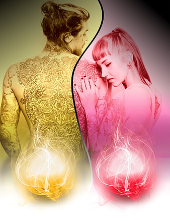 Tattooed Couple with Yin Yang Energy Concept