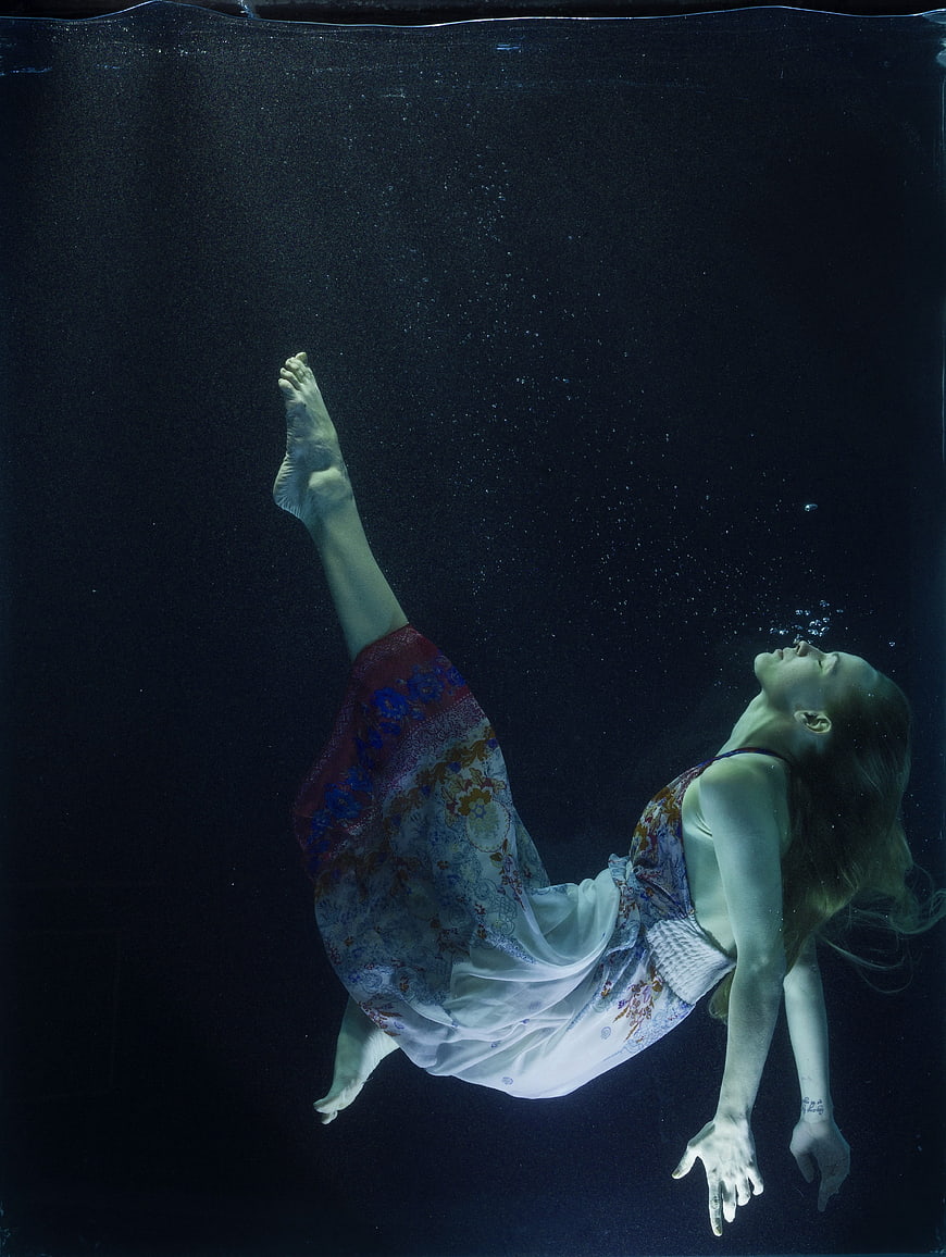 Underwater Portrait of Woman in Flowing Dress
