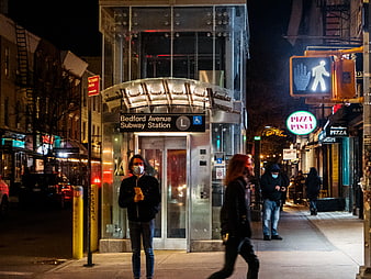 Bedford Avenue Subway Station Night Street Scene