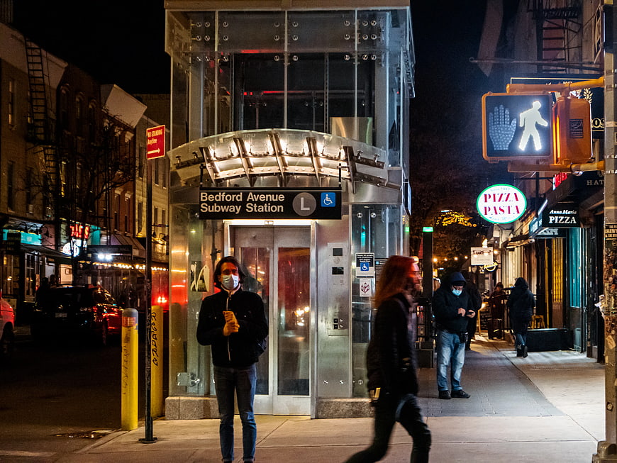 Bedford Avenue Subway Station Night Street Scene