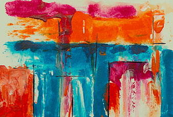 Vibrant Abstract Acrylic Painting with Blue, Orange, and Pink Textures