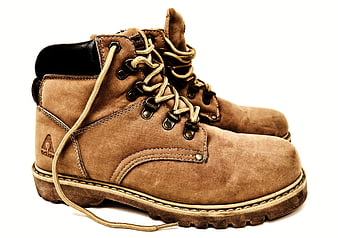 Brown Leather Hiking Boots Isolated On White Background