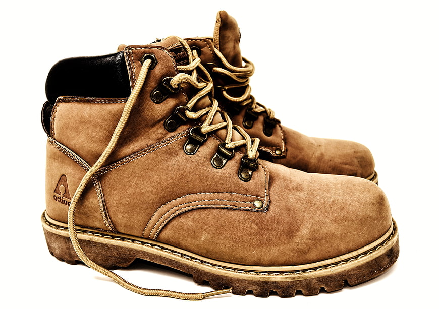 Brown Leather Hiking Boots Isolated On White Background