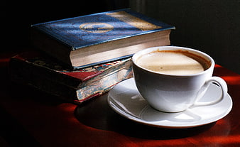 Vintage Books and Cappuccino in Sunlight