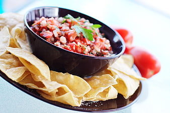 Fresh Salsa with Tortilla Chips and Tomatoes