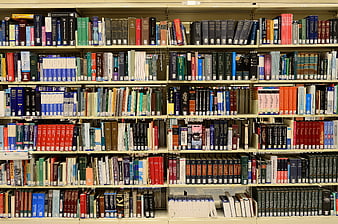 Colorful Library Bookshelves Filled with Books
