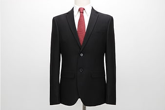 Black Men's Suit Jacket With Red Tie On Mannequin