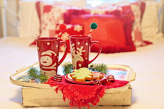 Cozy Christmas Hot Cocoa and Gingerbread Cookies on a Decorative Tray