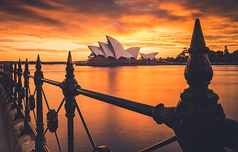 Sydney Opera House Sunset with Foreground Railing