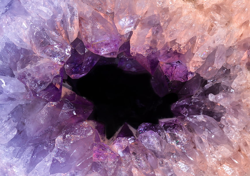 Close-up of Amethyst Crystal Geode Interior