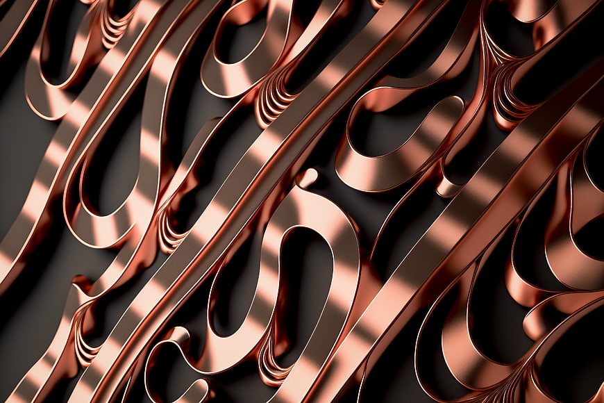 Abstract 3D Copper Metal Waves Background