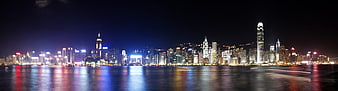 Panoramic Night Skyline of Hong Kong Victoria Harbour