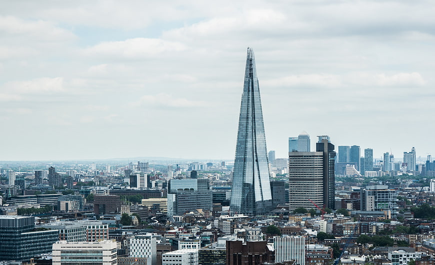 The Shard skyscraper in London cityscape skyline
