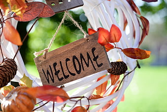 Autumn Welcome Wreath with Wooden Sign