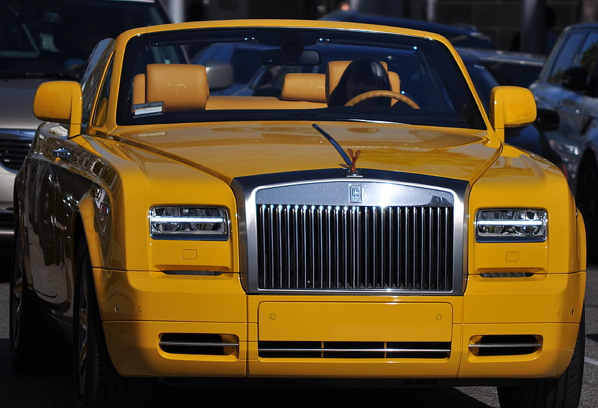 Front View of Yellow Rolls-Royce Convertible Luxury Car