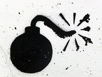 Black Spray Paint Bomb Icon On White Wall