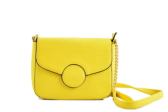 Yellow Leather Crossbody Bag With Gold Chain Strap