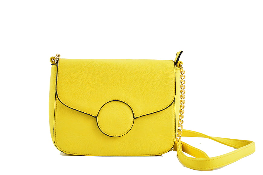 Yellow Leather Crossbody Bag With Gold Chain Strap