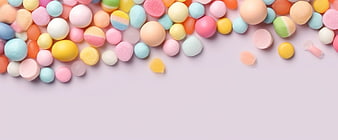 Pastel Candy Spheres on Light Pink Background with Copyspace
