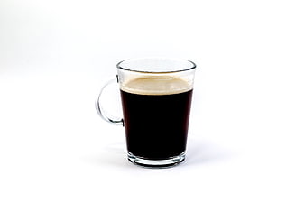 Glass Mug of Black Coffee on White Background