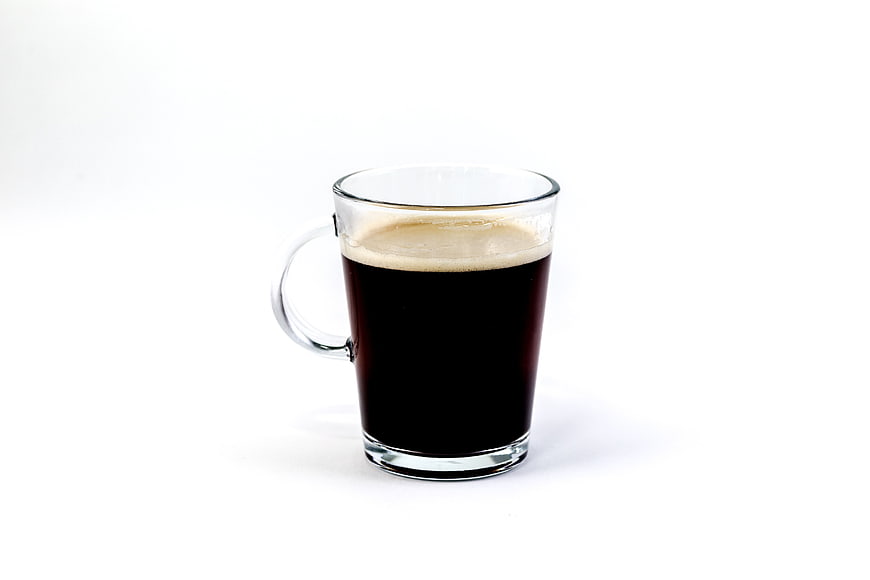 Glass Mug of Black Coffee on White Background