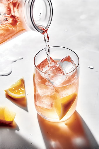 Refreshing Pink Lemonade Being Poured Over Ice
